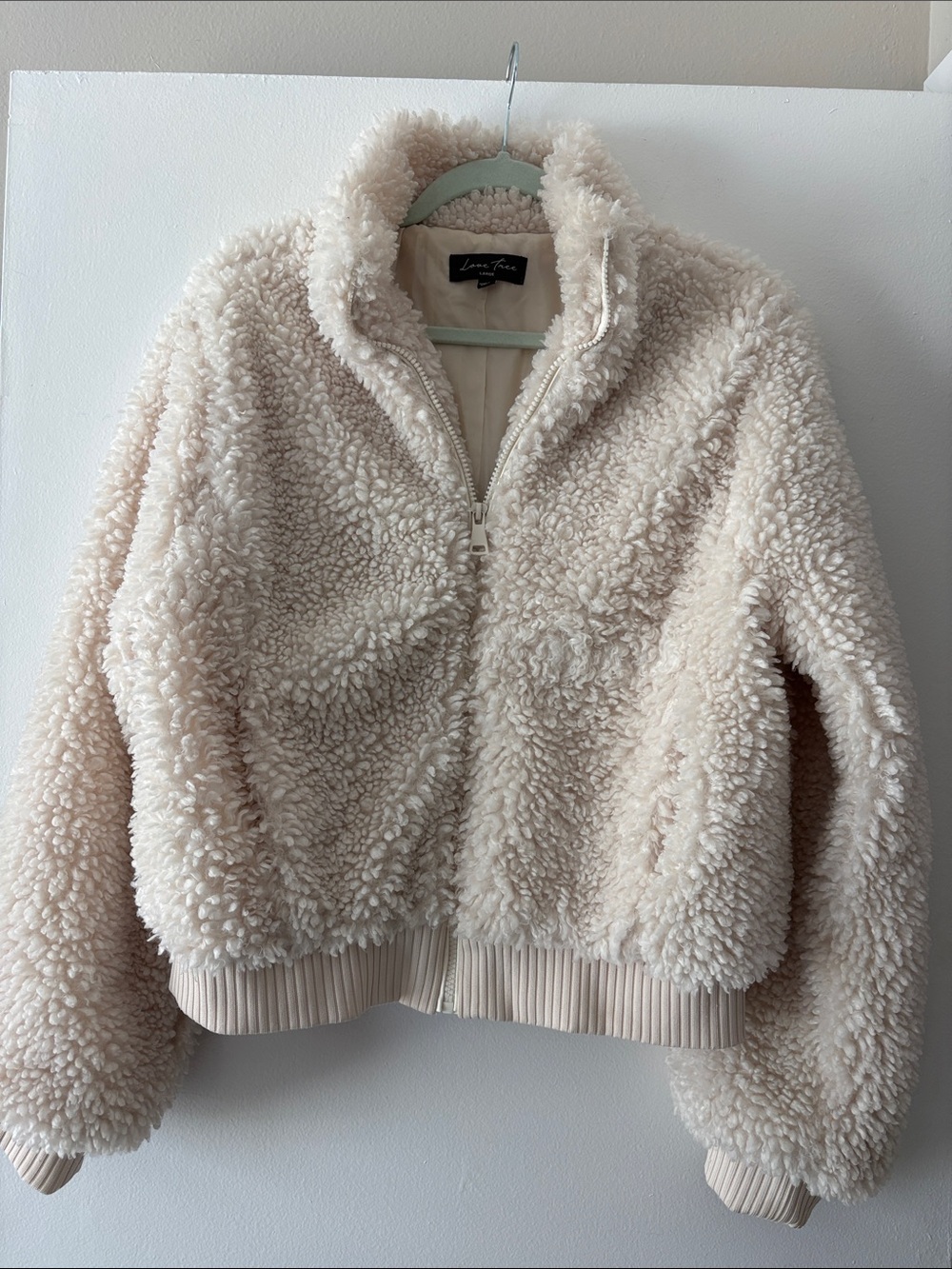 Love Tree Plush Teddy Bomber Jacket in Cream- (worn one time) - Large
